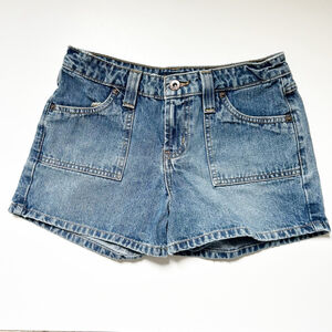 Retro Y2K lei Blue Denim Shorts Size 5 90’s naturally distressed Summer Spring